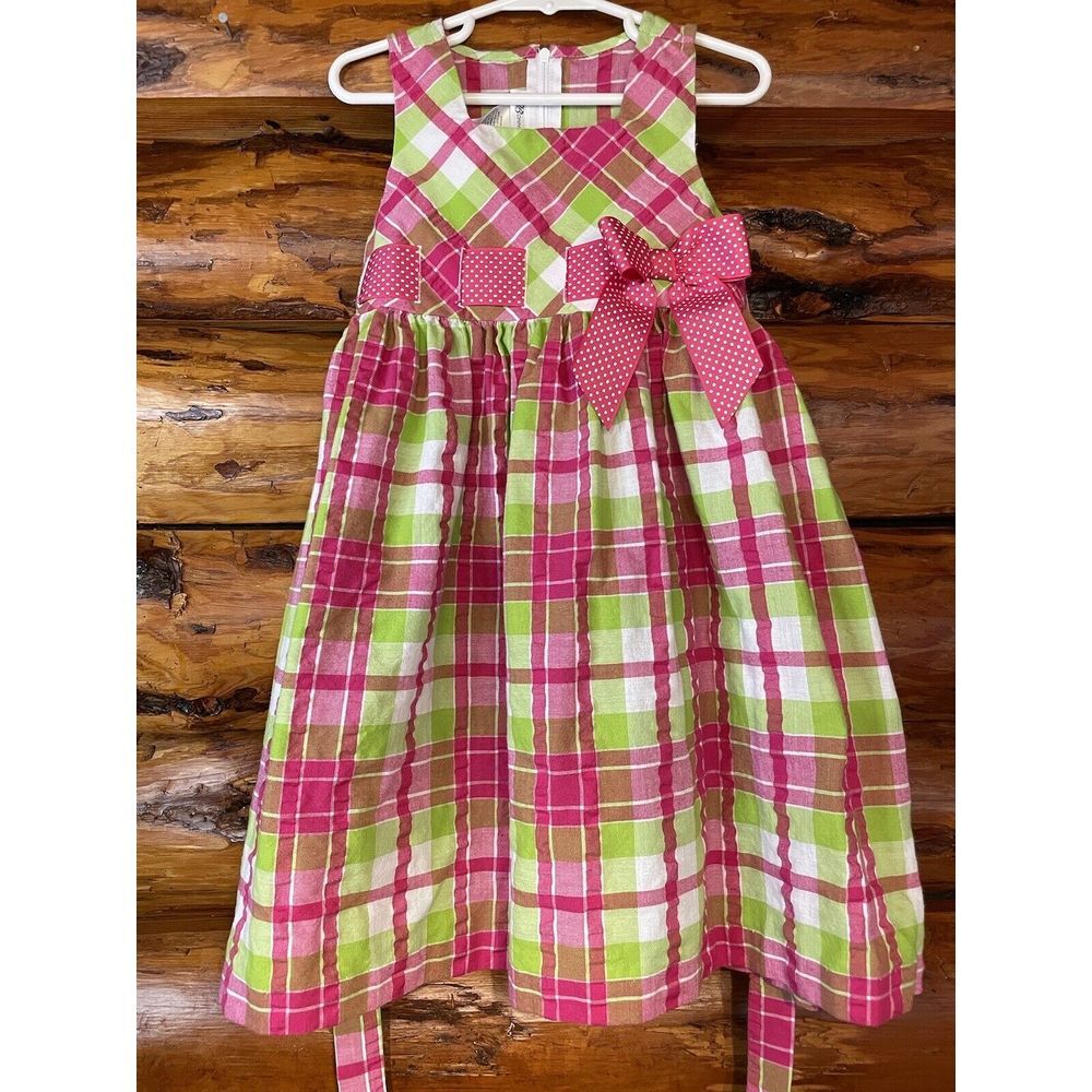 Bonnie Jean Pink Plaid Girls‎ Sleeveless Dress With Bow  Size 4